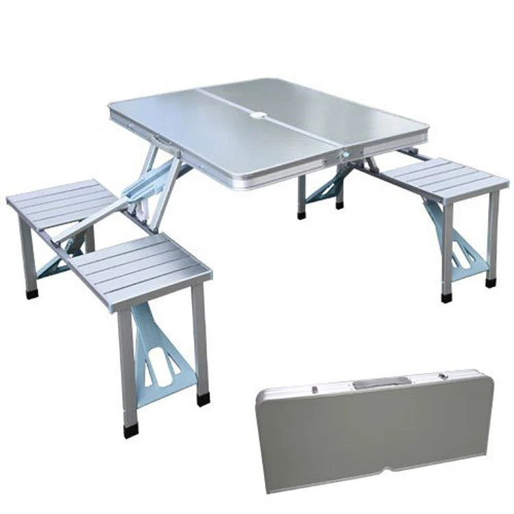 Table de pique-nique de camping en plein air en alliage d'aluminium Table et chaise pliantes intégrées