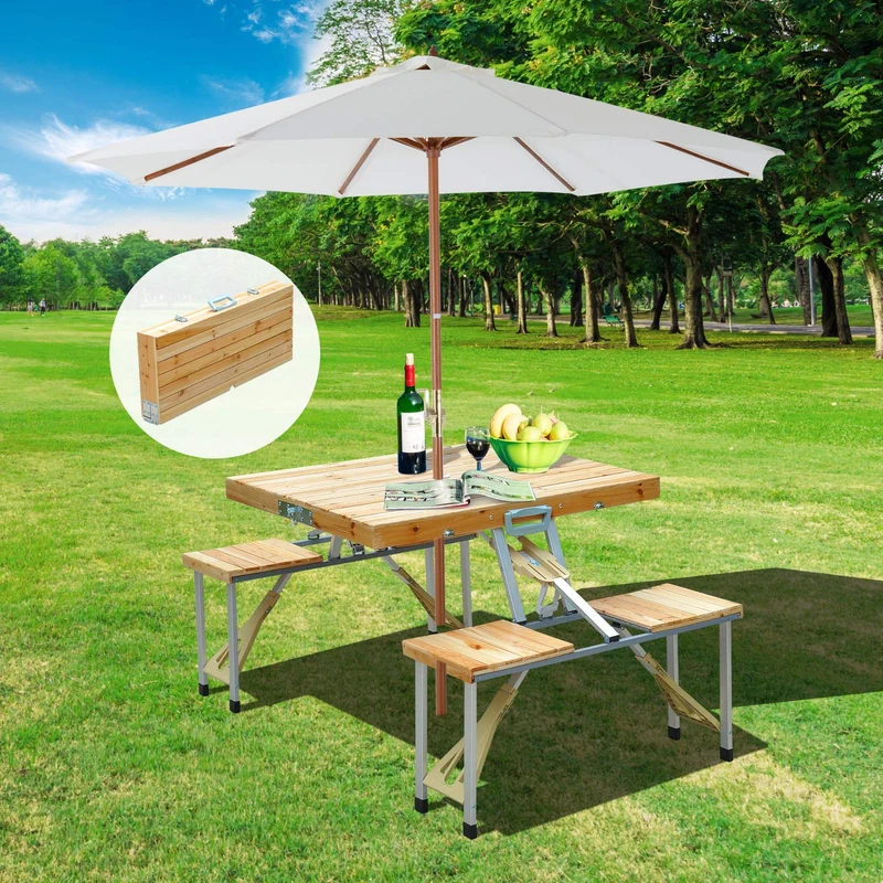 Table de pique-nique de camping en plein air en alliage d'aluminium Table et chaise pliantes intégrées