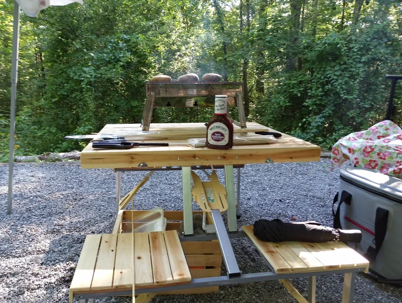 Table de pique-nique de camping en plein air en alliage d'aluminium Table et chaise pliantes intégrées