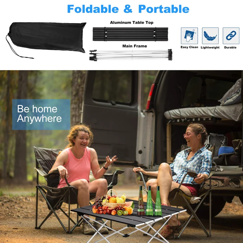Table de camping pliable en aluminium avec sac de transport