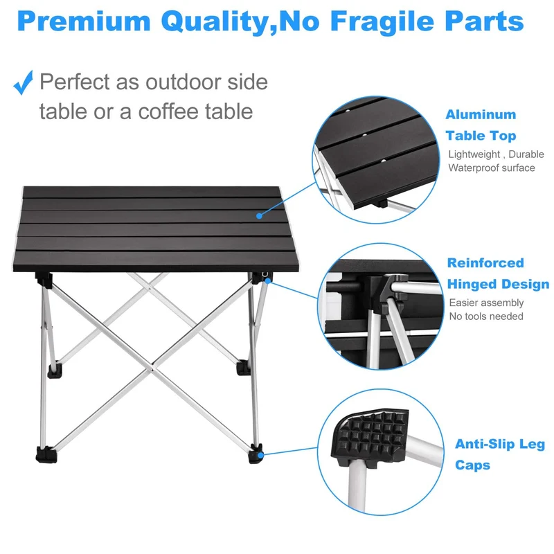 Table de camping pliable en aluminium avec sac de transport