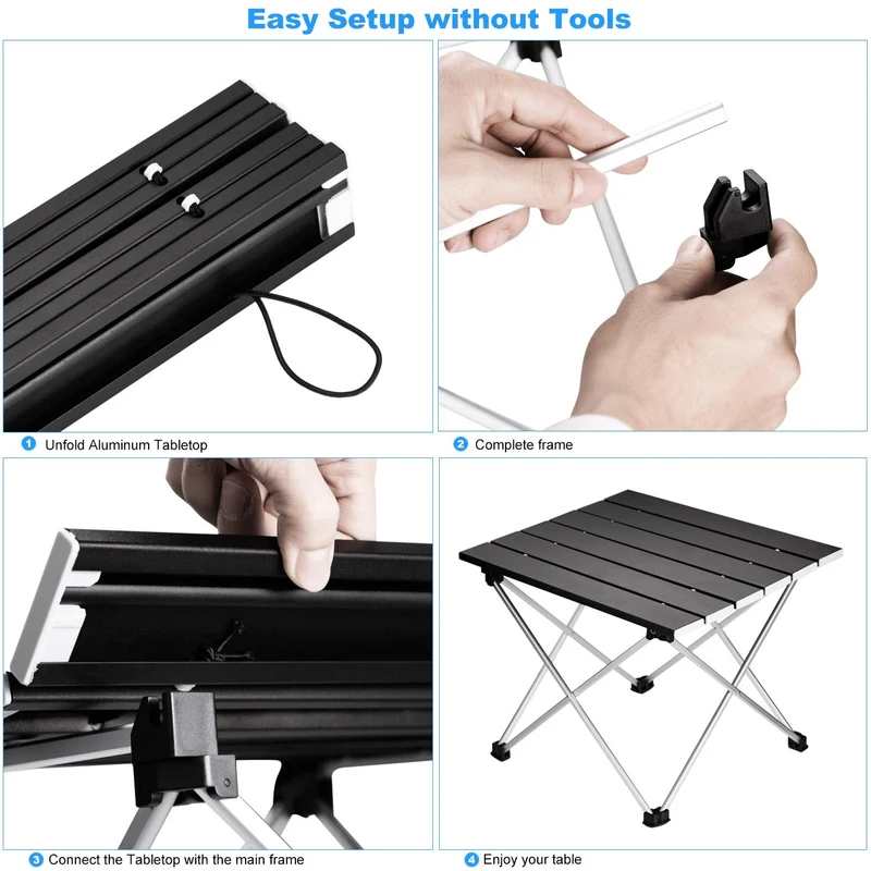 Table de camping pliable en aluminium avec sac de transport