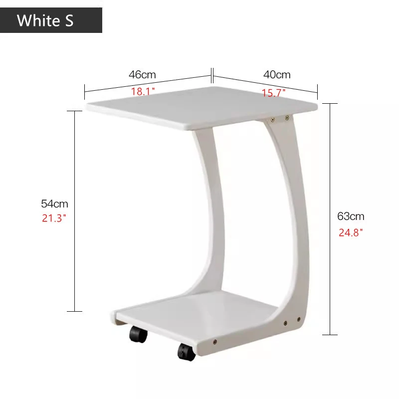 Table d'appoint en bois massif en forme de C avec roulettes