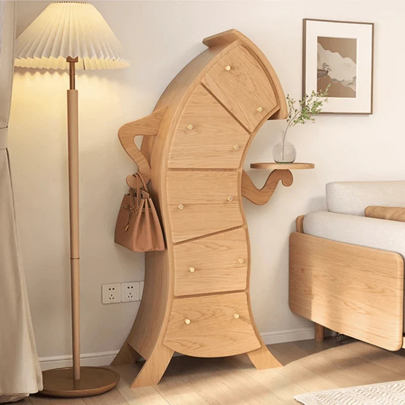 Commode d'appoint à 5 tiroirs en bois massif de style Light Luxury S