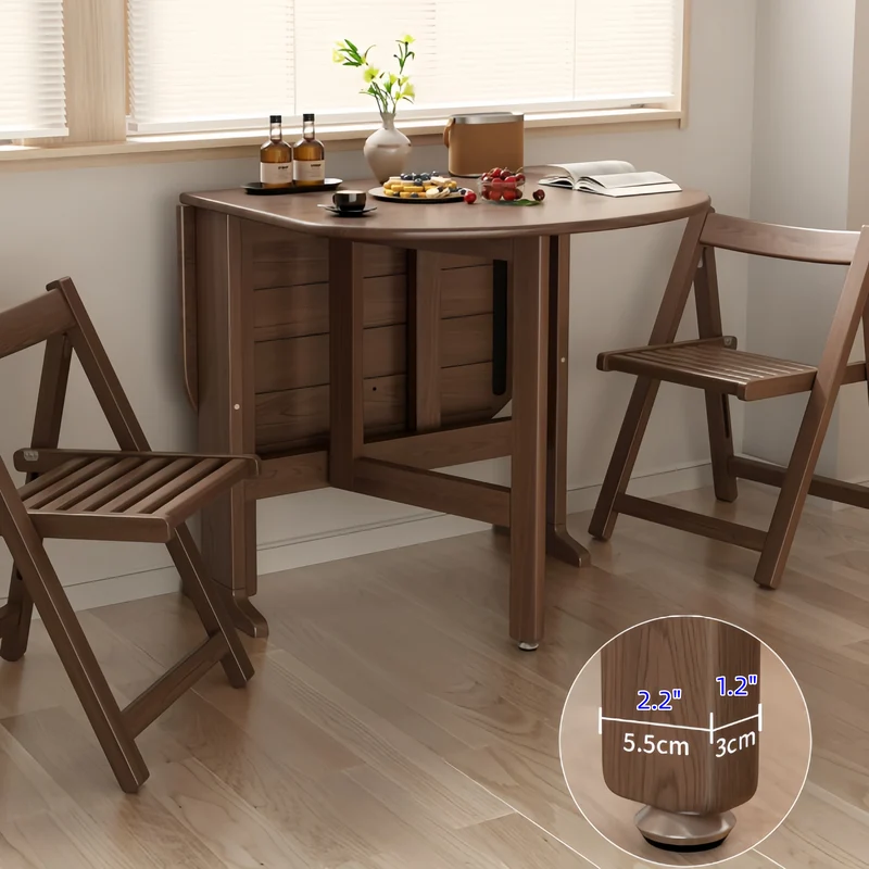 Table de salle à manger à double abattant en bois massif ultra-mince