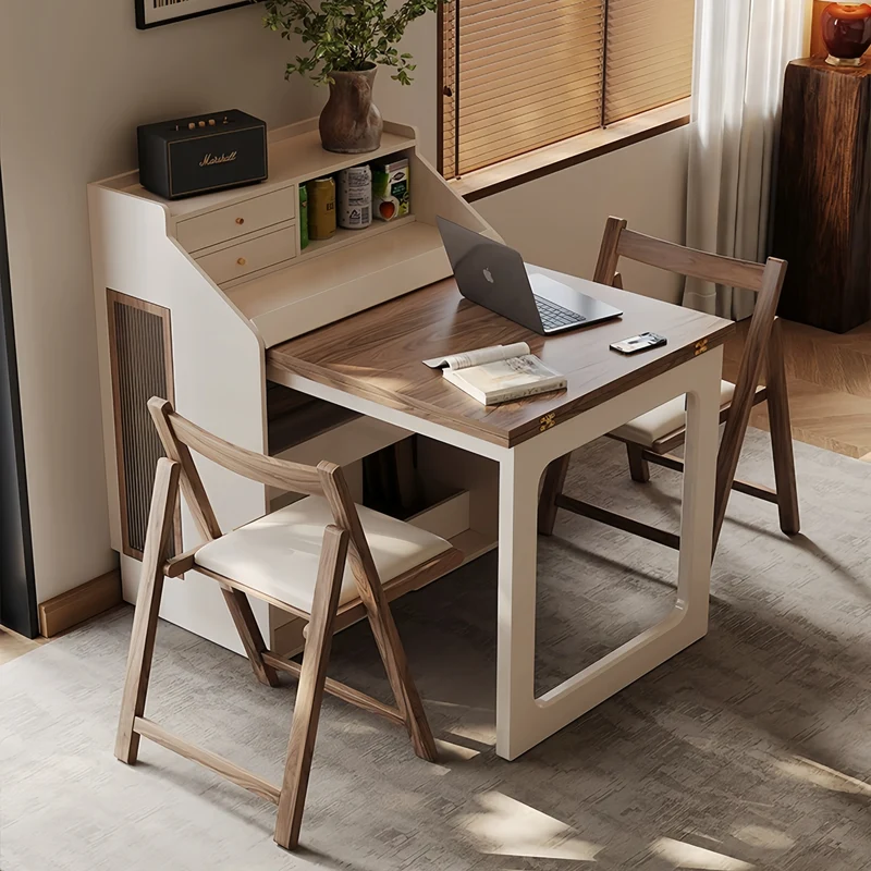 Table de salle à manger gain de place avec rangement dissimulé pour les chaises et tiroirs intégrés