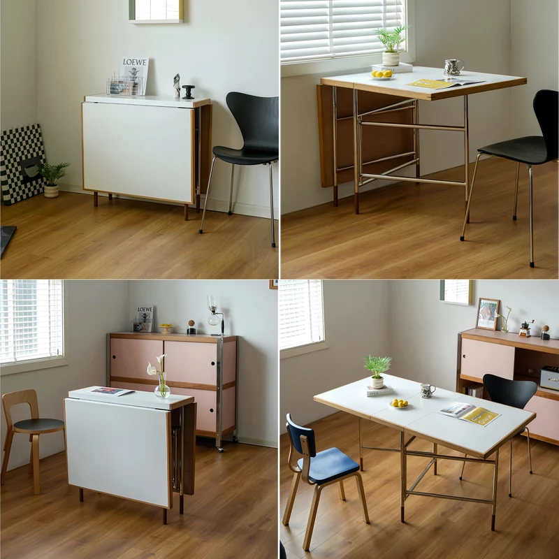 Table de salle à manger à double abattant avec pieds en acier inoxydable