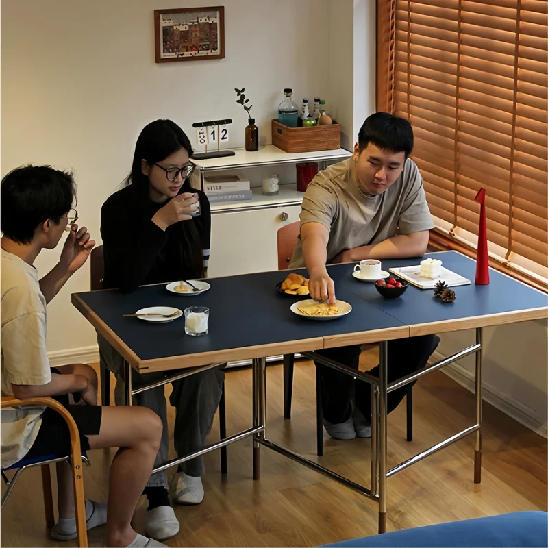 Table de salle à manger à double abattant avec pieds en acier inoxydable