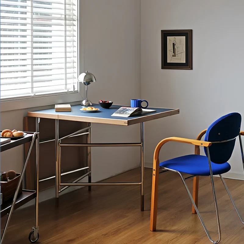 Table de salle à manger à double abattant avec pieds en acier inoxydable
