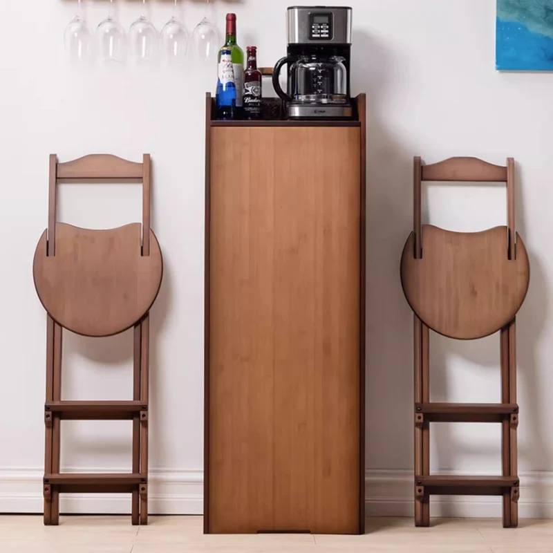 Table de bar pliante en bambou avec support de rangement