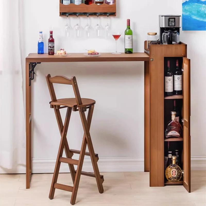 Table de bar pliante en bambou avec support de rangement