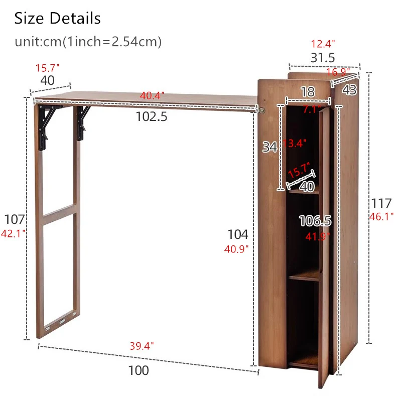 Table de bar pliante en bambou avec support de rangement