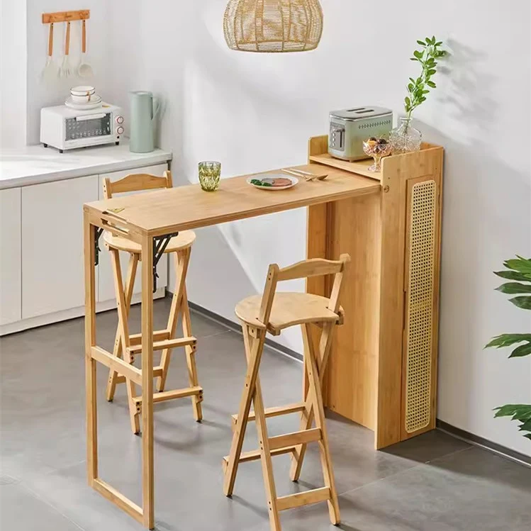 Table de bar pliante en bambou avec support de rangement