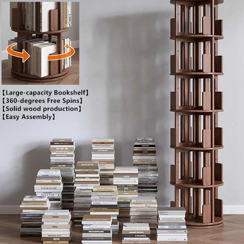 Bibliothèque rotative en bois massif à 360°