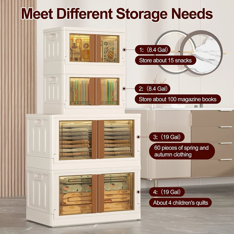 Bacs de rangement pliables avec couvercles et portes