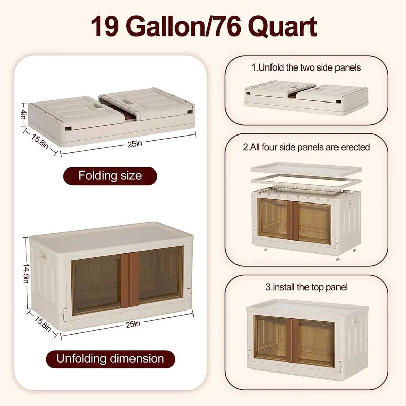 Bacs de rangement pliables avec couvercles et portes