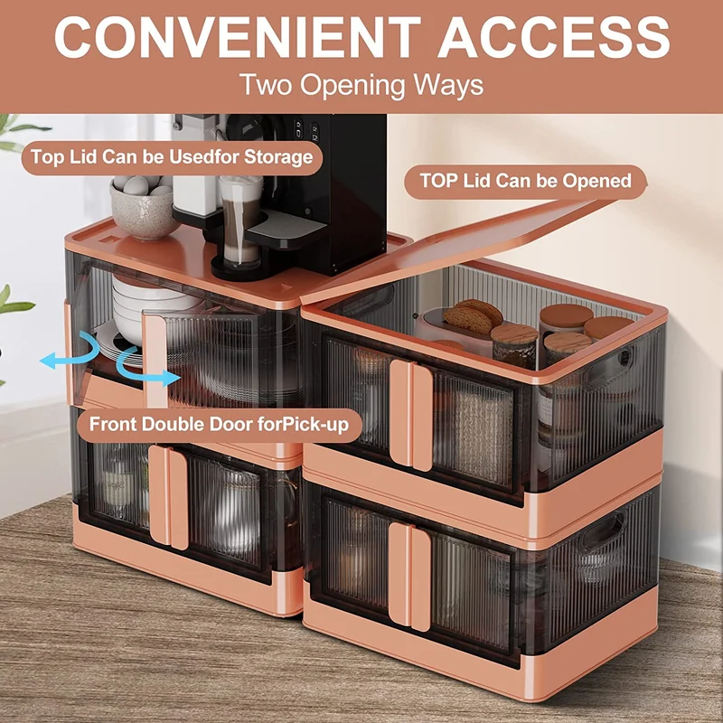 Bacs de rangement empilables et pliables avec couvercles et portes