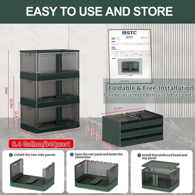 Bacs de rangement pliables avec couvercles et portes