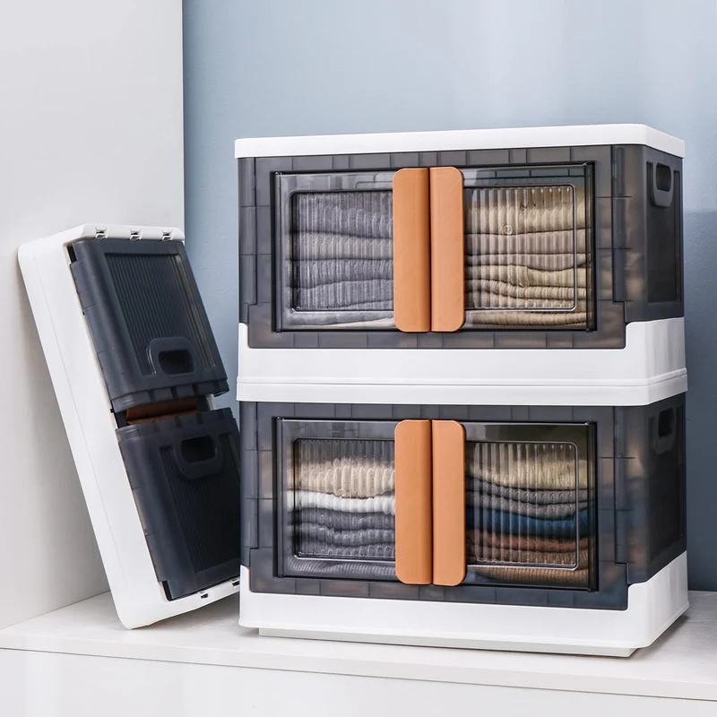 Bacs de rangement empilables et pliables avec couvercles et portes