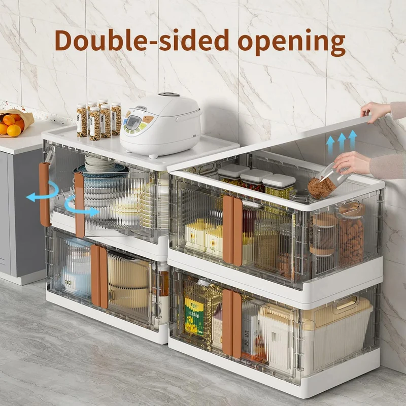 Bacs de rangement empilables et pliables avec couvercles et portes