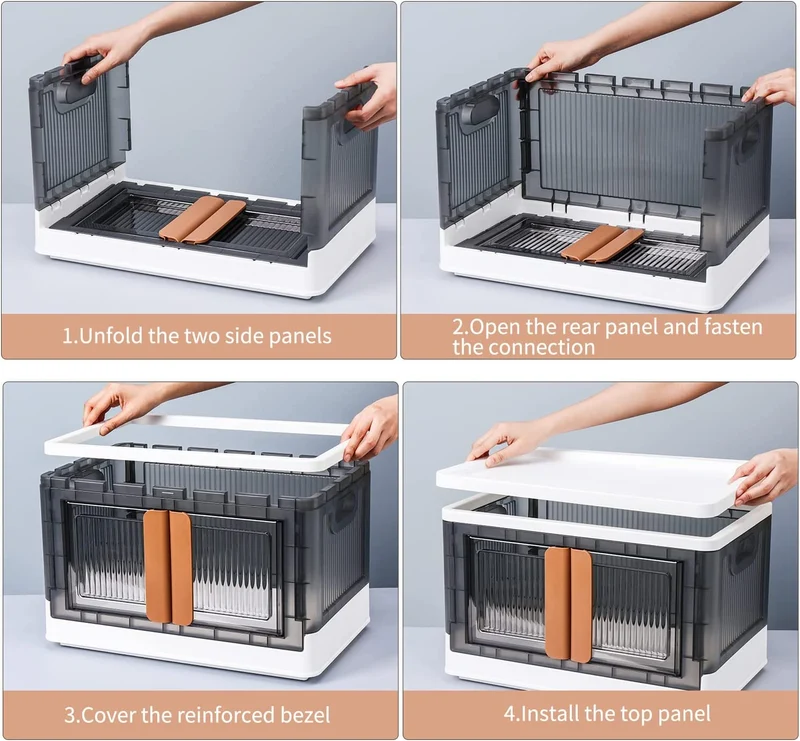 Bacs de rangement empilables et pliables avec couvercles et portes