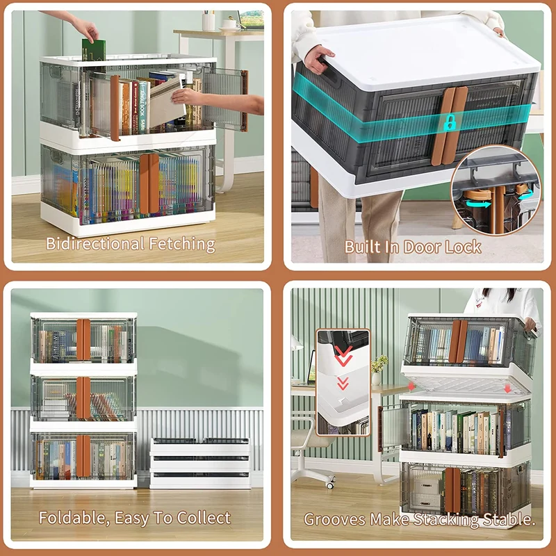 Bacs de rangement empilables et pliables avec couvercles et portes