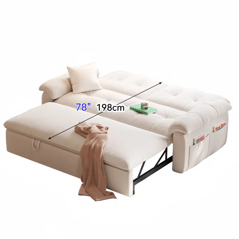 Canapé-lit convertible FatCat en velours suédé microfibre avec poches latérales