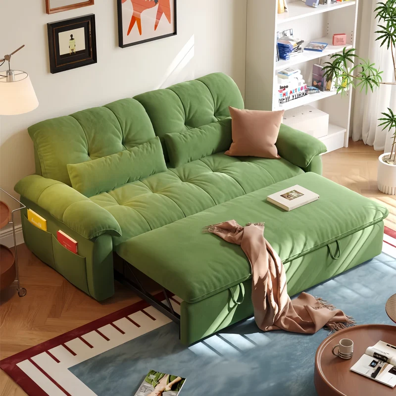Canapé-lit convertible FatCat en velours suédé microfibre avec poches latérales