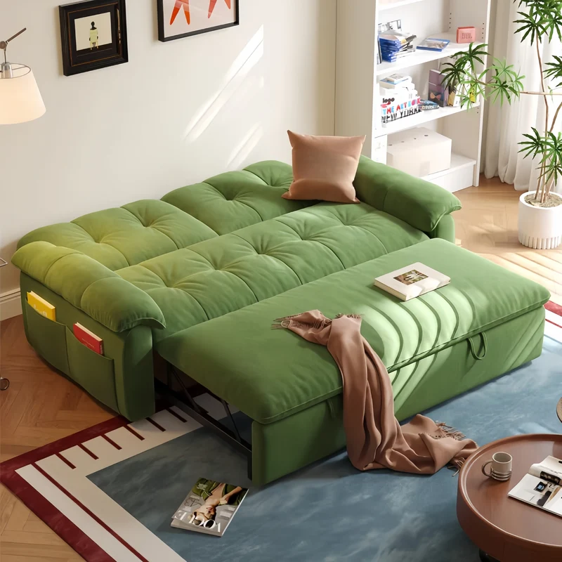 Canapé-lit convertible FatCat en velours suédé microfibre avec poches latérales