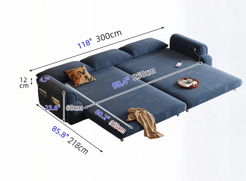 Canapé-lit convertible 4 en 1 en tissu chenille couleur crème