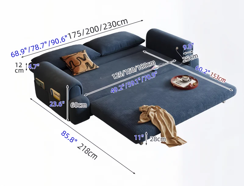 Canapé-lit convertible 4 en 1 en tissu chenille couleur crème