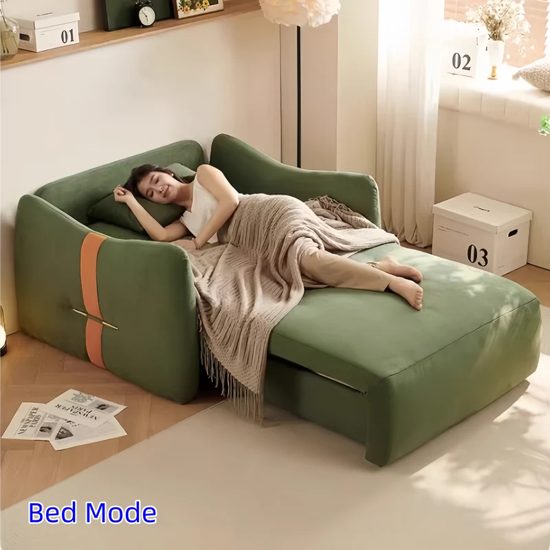 Canapé-lit moderne et minimaliste en tissu suédine microfibre avec télécommande et tiroir de rangement