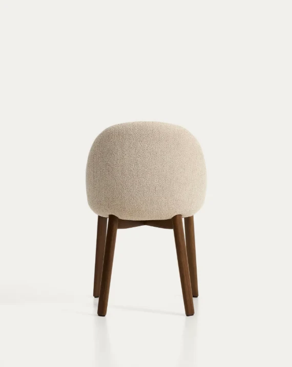 Meila chair in beige chenille with legs in walnut finish