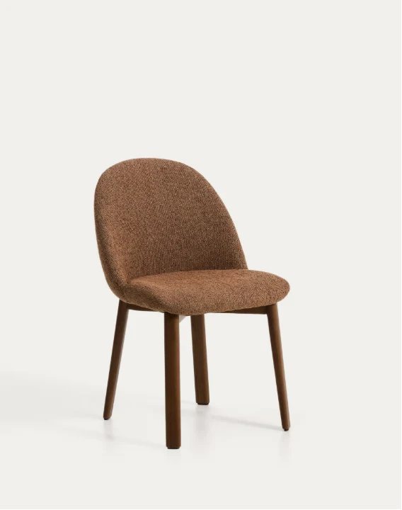 Meila chair in terracotta chenille with legs in walnut finish