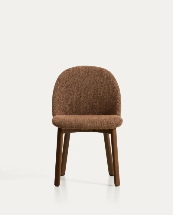 Meila chair in terracotta chenille with legs in walnut finish