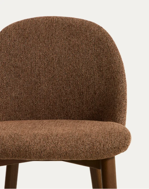 Meila chair in terracotta chenille with legs in walnut finish