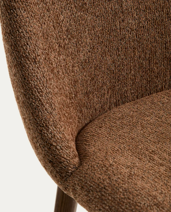 Meila chair in terracotta chenille with legs in walnut finish