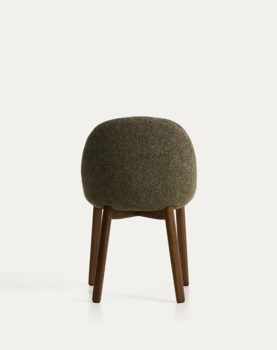 Meila chair in green chenille with legs in walnut finish