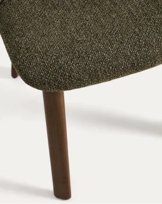 Meila chair in green chenille with legs in walnut finish