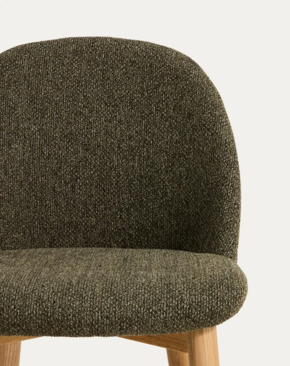 Meila chair in green chenille with legs in natural finish