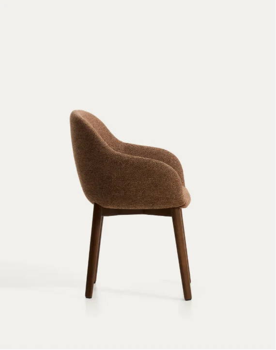 Meila chair with armrests in terracotta chenille with legs in walnut finish