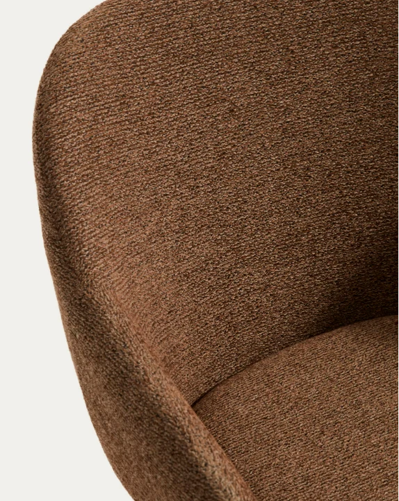 Meila chair with armrests in terracotta chenille with legs in walnut finish