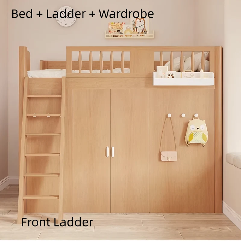 Lit mezzanine tout-en-un gain de place pour enfant avec armoire, bibliothèque et bureau intégrés