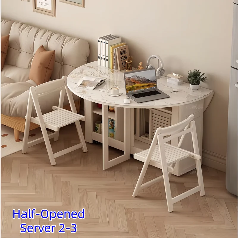 Ensemble table de salle à manger ronde à double abattant avec 4 chaises pliantes