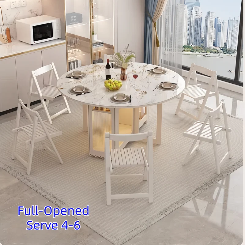 Ensemble table de salle à manger ronde à double abattant avec 4 chaises pliantes