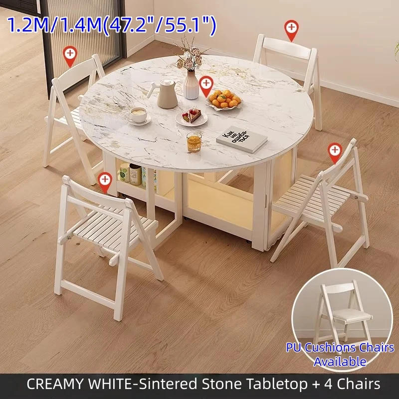 Ensemble table de salle à manger ronde à double abattant avec 4 chaises pliantes
