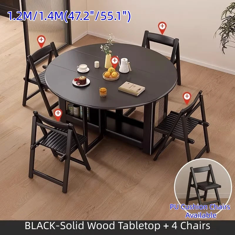 Ensemble table de salle à manger ronde à double abattant avec 4 chaises pliantes