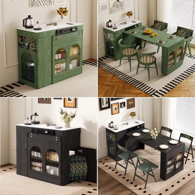 Îlot de cuisine rétro nordique avec table à manger extensible