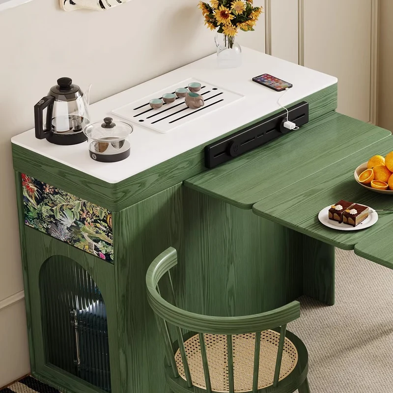 Îlot de cuisine rétro nordique avec table à manger extensible