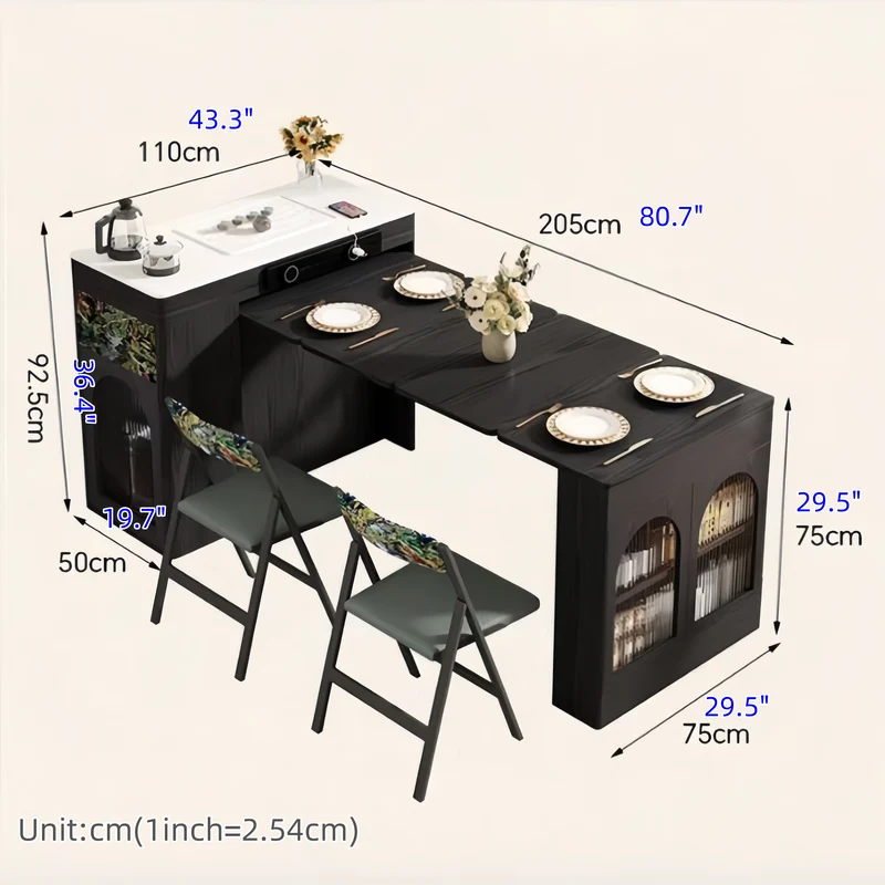 Îlot de cuisine rétro nordique avec table à manger extensible